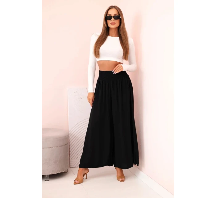 Dámské viskózové kalhoty s elastickým pasem černý