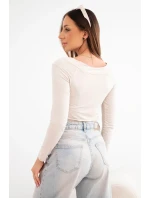 Dámská viskózová blůza s širokým výstřihem a dlouhým rukávem béžová Dámská viskózová blůza s širokým výstřihem a dlouhým rukávem béžová