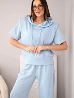 Dámská máslová souprava mikina s kapucí a volné kalhoty se šňůrkou modrá