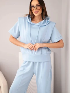 Dámská máslová souprava mikina s kapucí a volné kalhoty se šňůrkou modrá