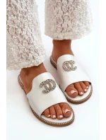 Elegantní Dámské Lesklé Žabky S Ozdobou S.Barski KV27-050 Stříbrné Elegantní Dámské Lesklé Žabky S Ozdobou S.Barski KV27-050 Stříbrné