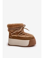 Kožené Dámské Sněhule Na Silné Podešvi S Kožešinou Big Star model 21669685 Hnědé - Big Star Shoes Kožené Dámské Sněhule Na Silné Podešvi S Kožešinou Big Star model 21669685 Hnědé - Big Star Shoes