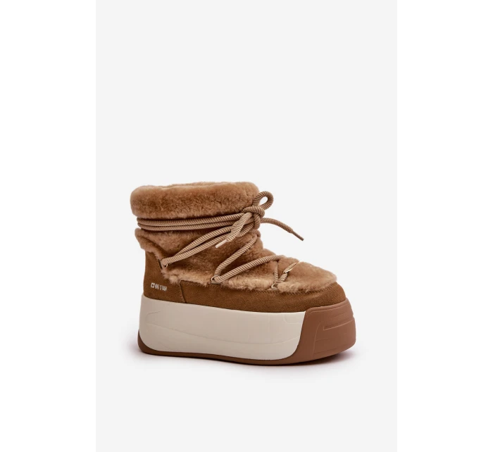 Kožené Dámské Sněhule Na Silné Podešvi S Kožešinou Big Star model 21669685 Hnědé - Big Star Shoes Kožené Dámské Sněhule Na Silné Podešvi S Kožešinou Big Star model 21669685 Hnědé - Big Star Shoes