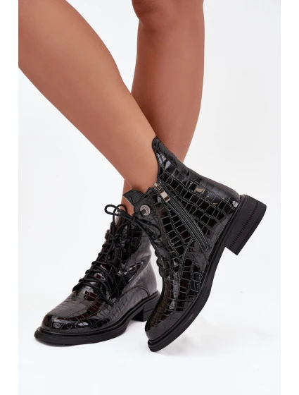 Kožené lakované boty s raženým vzorem vyhřívané černé Juviane