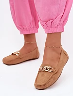 Dámské mokasíny se zlatým řetízkem a imitací semiše Camel Amaretto