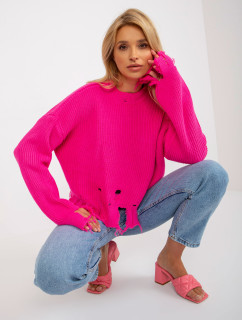 Fluo růžový krátký asymetrický svetr s dírami od RUE PARIS