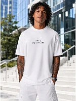 Pánské bavlněné tričko oversize s potiskem bílé FashionStreet NX4008R Pánské bavlněné tričko oversize s potiskem bílé FashionStreet NX4008R