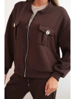 Dámský set z viskózy s rozepínací mikinou a kalhotami hnědý Dámský set z viskózy s rozepínací mikinou a kalhotami hnědý