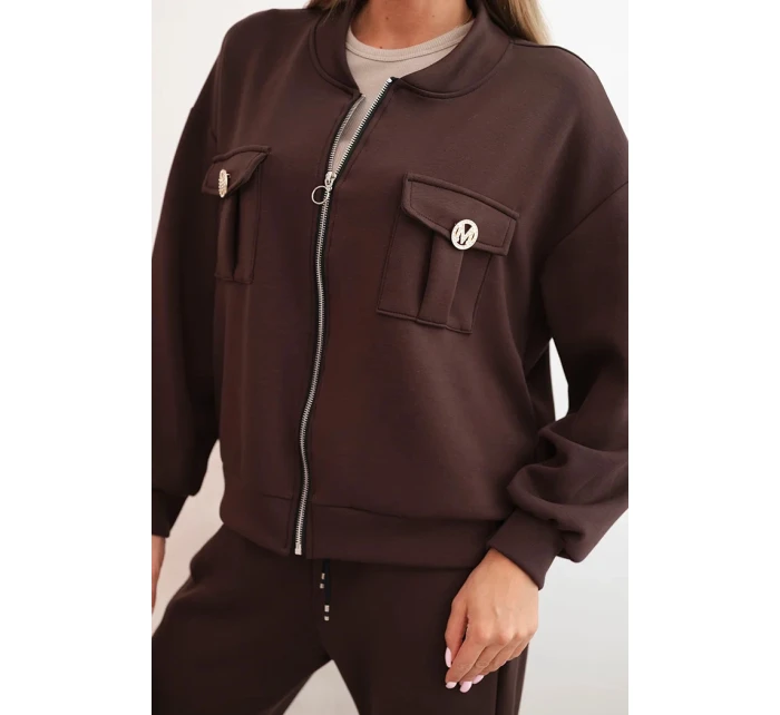 Dámský set z viskózy s rozepínací mikinou a kalhotami hnědý Dámský set z viskózy s rozepínací mikinou a kalhotami hnědý