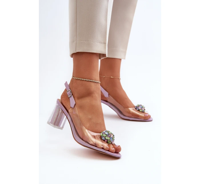 Průhledné sandály na podpatku s ozdobou fialové D&A MR38-454