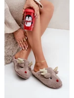 Vánoční Pantofle S Motivem Sobíka Kožešinové Tmavě Béžové Asielle Vánoční Pantofle S Motivem Sobíka Kožešinové Tmavě Béžové Asielle