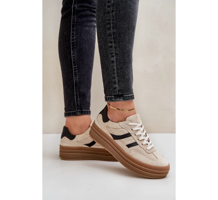 Zazoo N1176 Semišové Tenisky Na Platformě Béžové Zazoo N1176 Semišové Tenisky Na Platformě Béžové