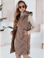 Dámská dlouhá prošívaná vesta s kapucí tmavě béžová FashionStreet TY5100