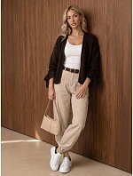 Dámské jogger kalhoty z manšestru s páskem, béžové, FashionStreet UY3138 Dámské jogger kalhoty z manšestru s páskem, béžové, FashionStreet UY3138