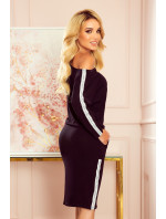 Černé sportovní dámské šaty s kapsičkami a lampasy model 14449215 - numoco