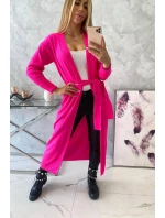 Sweter długi kardigan wiązany w talii różowy neon Sweter długi kardigan wiązany w talii różowy neon