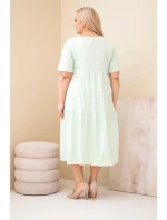 Dámské bavlněné šaty Plus Size s krátkým rukávem a volánem mentolová