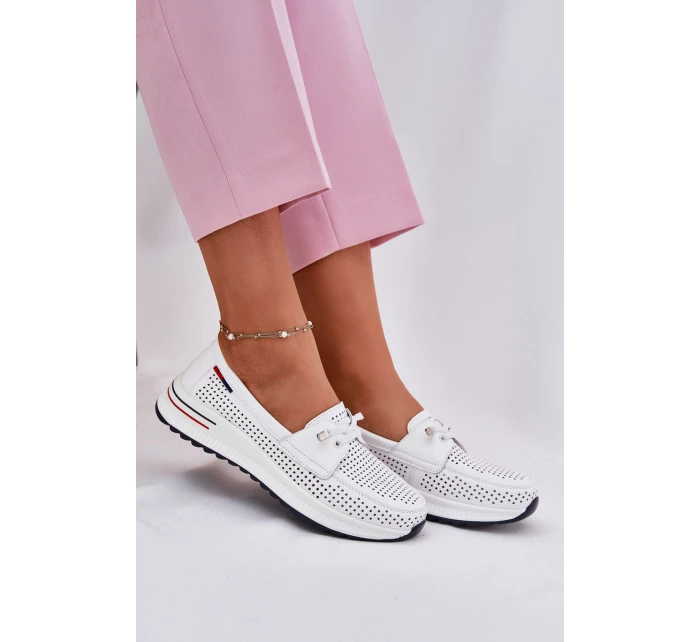 Kožené dámské polobotky na platformě bílé model 21696975 - EVENTO