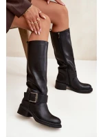 Zateplené dámské kozačky na klocku s přezkou Černé Raphaela Zateplené dámské kozačky na klocku s přezkou Černé Raphaela