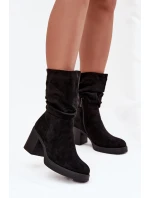 Dámské kotníkové boty s řasením na podpatku Amoria – černé