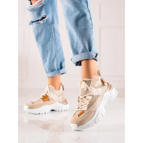 Exkluzívní dámské hnědé  tenisky bez podpatku