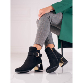 Originální  kotníčkové boty dámské černé na širokém podpatku