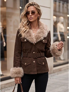 Dámská bunda s odnímatelnou kožešinou, světle hnědá, FashionStreet TY5852