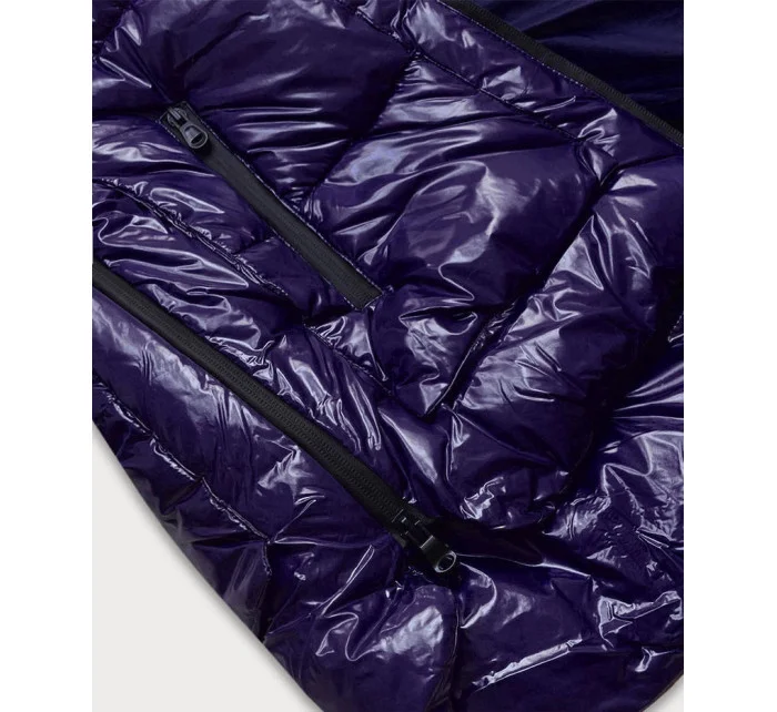 Tmavě modrá lakovaná dámská prošívaná bunda (7697)