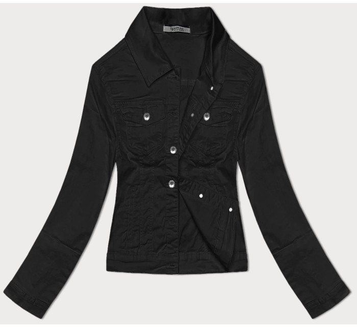 Černá dámská džínová plus size bunda na knoflíky (W028-B)