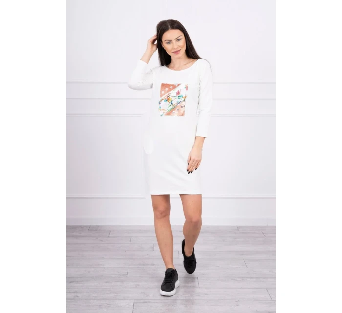 Šaty s 3D grafikou Bird ecru