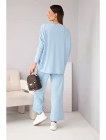 Dámský viskózový komplet s volnou blůzou a kalhotami modrý Dámský viskózový komplet s volnou blůzou a kalhotami modrý