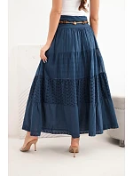 Dámská maxi bavlněná sukně s model 22182759 výšivkou a elastickým pasem tmavě modrá - K-Fashion Dámská maxi bavlněná sukně s model 22182759 výšivkou a elastickým pasem tmavě modrá - K-Fashion