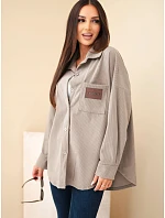 Dámská košile z bavlněného manšestru oversized s kapsami a dlouhým rukávem fango zelená