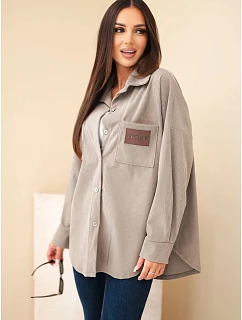 Dámská košile z bavlněného manšestru oversized s kapsami a dlouhým rukávem fango zelená