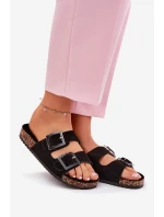 Dámské Pantofle S Přezkami Na Korek Podošve Černé Sercele Dámské Pantofle S Přezkami Na Korek Podošve Černé Sercele