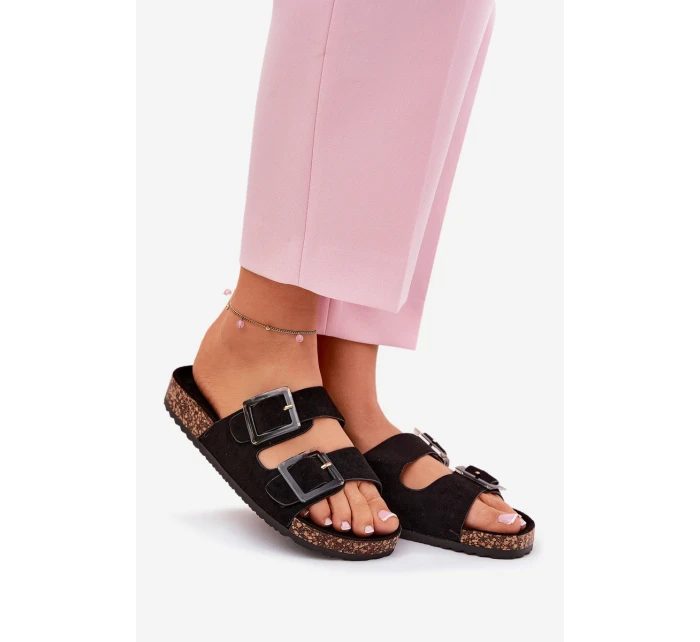 Dámské Pantofle S Přezkami Na Korek Podošve Černé Sercele Dámské Pantofle S Přezkami Na Korek Podošve Černé Sercele