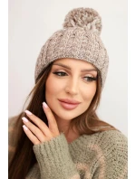 Dámská zimní čepice s bambulí z vlny model 21725322 tmavě béžová - K-Fashion Dámská zimní čepice s bambulí z vlny model 21725322 tmavě béžová - K-Fashion