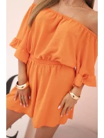 Dámský bavlněný overal bez rukávů s vázáním v pase ecru