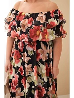 Dámské šaty plus size maxi s volánem model 22092400 střihu a elastickým pasem černá - K-Fashion