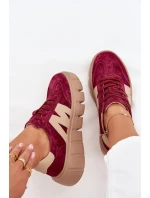Semišové Dámské Tenisky Na Platformě model 21704994 Bordové - VINCEZA