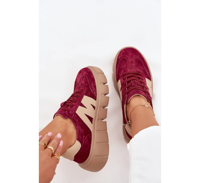 Semišové Dámské Tenisky Na Platformě model 21704994 Bordové - VINCEZA