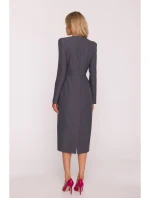 model 21319051 Tužkové šaty s ozdobnými rameny šedé - STYLOVE model 21319051 Tužkové šaty s ozdobnými rameny šedé - STYLOVE