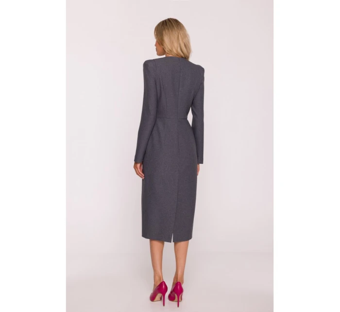 model 21319051 Tužkové šaty s ozdobnými rameny šedé - STYLOVE model 21319051 Tužkové šaty s ozdobnými rameny šedé - STYLOVE