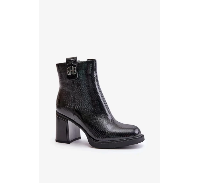 Hadí dámské kotníkové boty na podpatku z přírodní kůže černé Vinceza