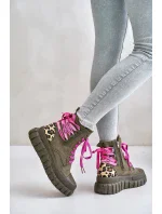 Dámské Kotníkové Boty Na Platformě S Ozdobným Šněrováním Leopardí Vzor Zelené Edidda Dámské Kotníkové Boty Na Platformě S Ozdobným Šněrováním Leopardí Vzor Zelené Edidda