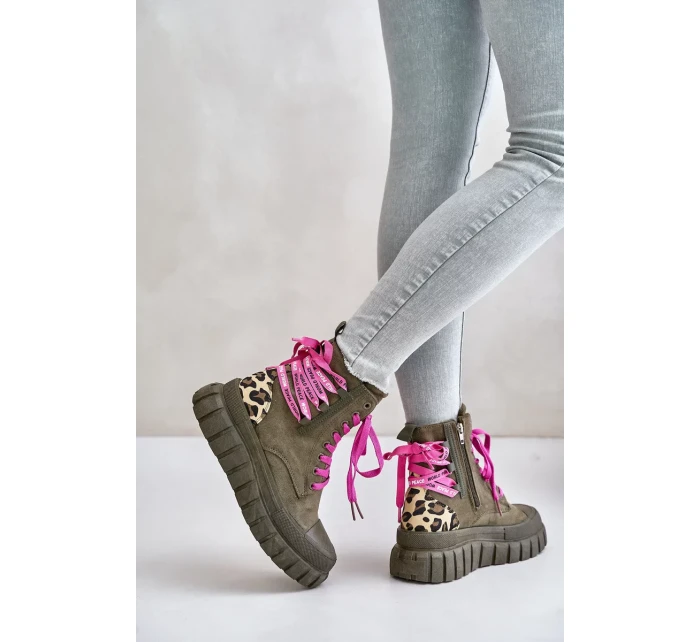 Dámské Kotníkové Boty Na Platformě S Ozdobným Šněrováním Leopardí Vzor Zelené Edidda Dámské Kotníkové Boty Na Platformě S Ozdobným Šněrováním Leopardí Vzor Zelené Edidda