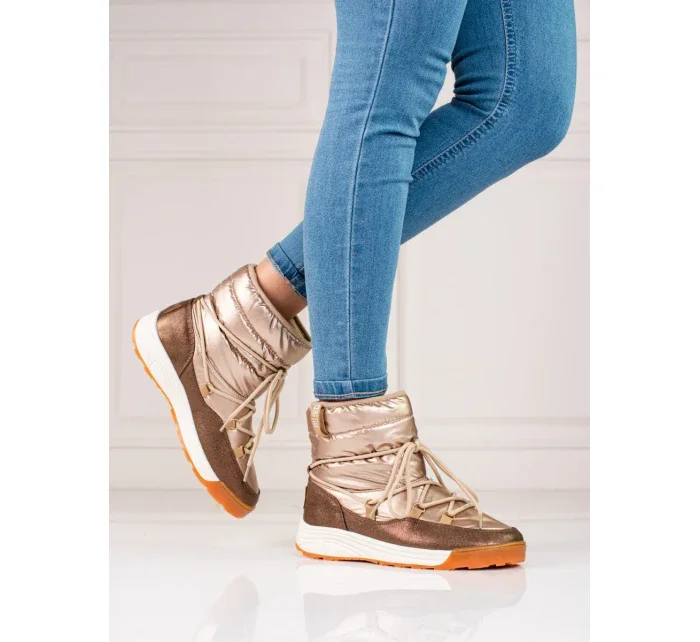 Pěkné dámské sněhule zlaté bez podpatku Pěkné dámské sněhule zlaté bez podpatku