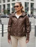 Dámská přechodná prošívaná bunda s kapucí hnědá FashionStreet TY5613