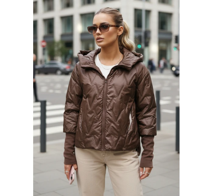 Dámská přechodná prošívaná bunda s kapucí hnědá FashionStreet TY5613