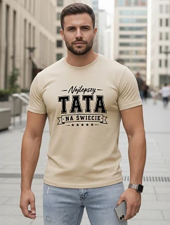 Tshirt męski z nadrukiem dla bawełniany beżowy model 22217707 - FashionStreet